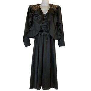 Vintage Black Evening Dress & Jacket Set Size 9-10 Disco Eighties Retro Sexy